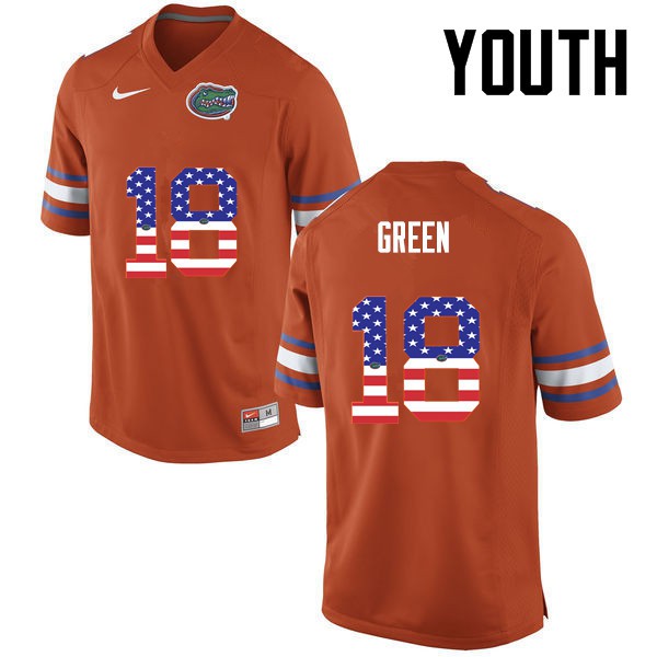 Florida Gators Youth #18 Daquon Green College Football USA Flag Fashion Orange